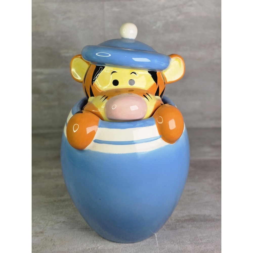 VTG Disney Winnie The Pooh & Friends Tigger Peek-A-Boo Canister Blue Cookie Jar